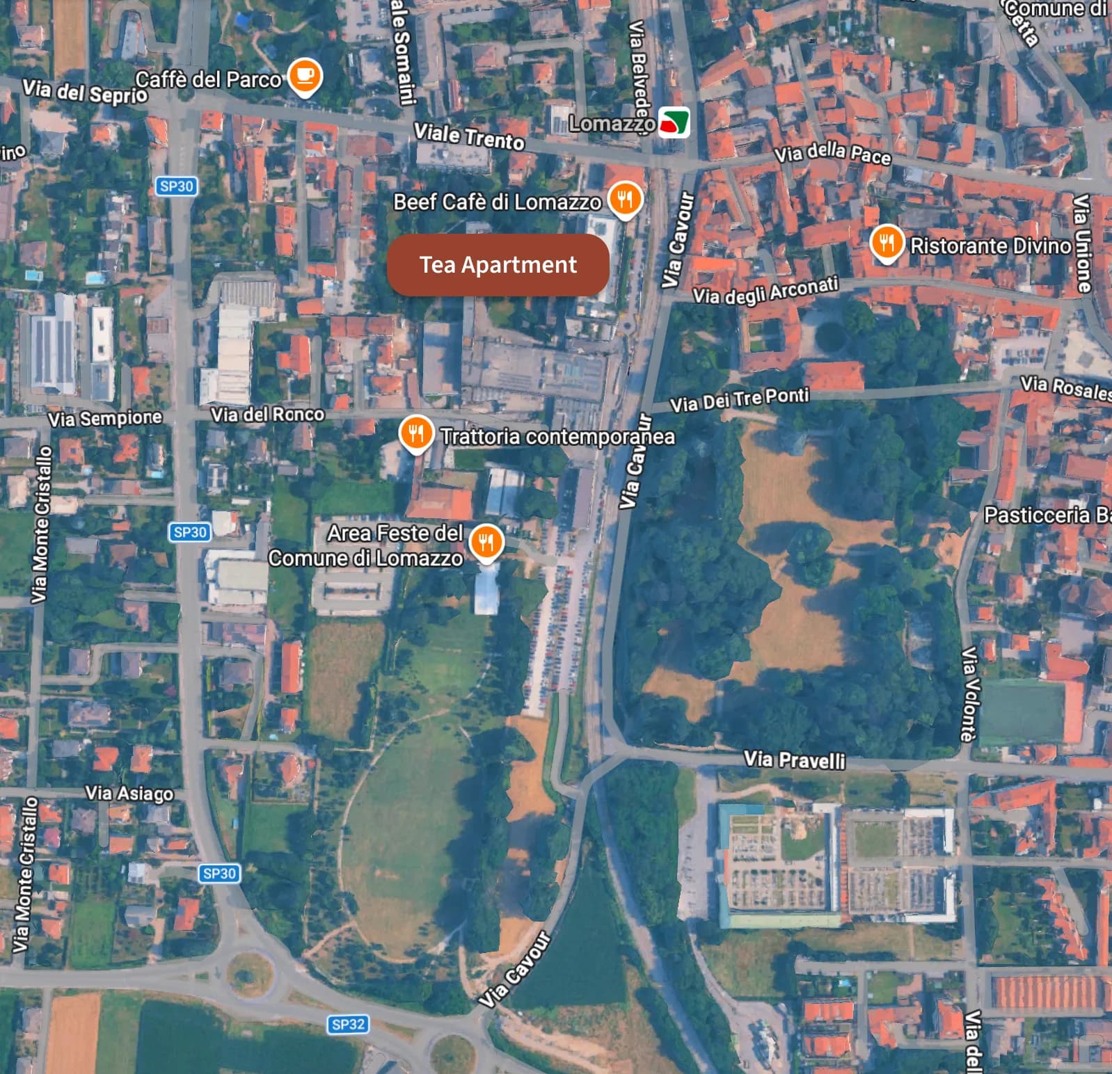 Mappa satellitare di Lomazzo con la posizione di Tea Apartment accanto alla stazione